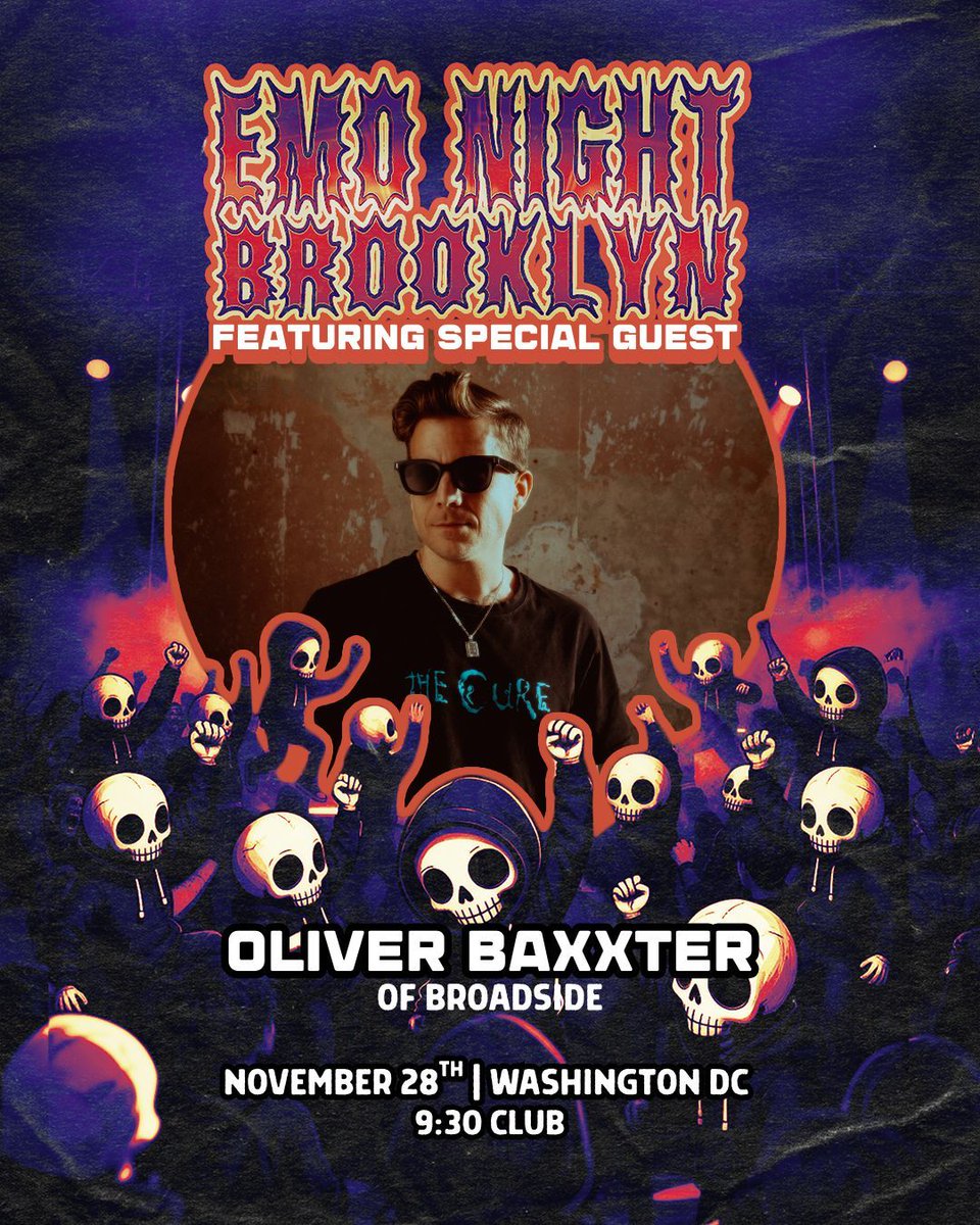 930Club's tweet image. HEADS UP‼️ If you're looking to party hard after giving thanks, we've got just the thing,  
@emonight_bk has announced @oliverbaxxter of Broadside will be joining us at their party on 11/28! 🎸  ☠️