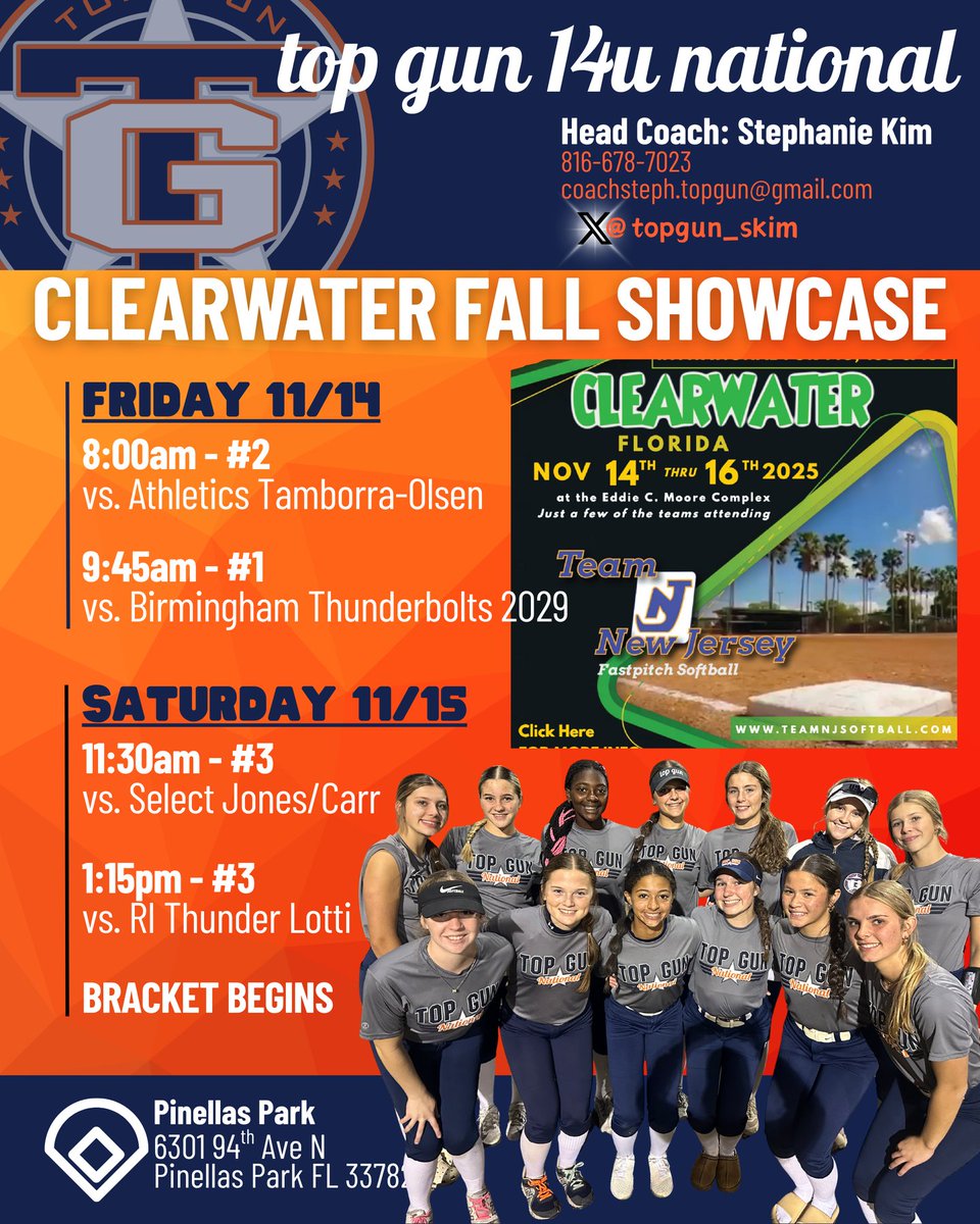 TOP GUN 14u NATIONAL
Headed to Clearwater Fall Showcase this weekend! Ready for some sunshine ☀️ and 🥎 
<a href="/topgunfastpitch/">Top Gun Fastpitch</a>