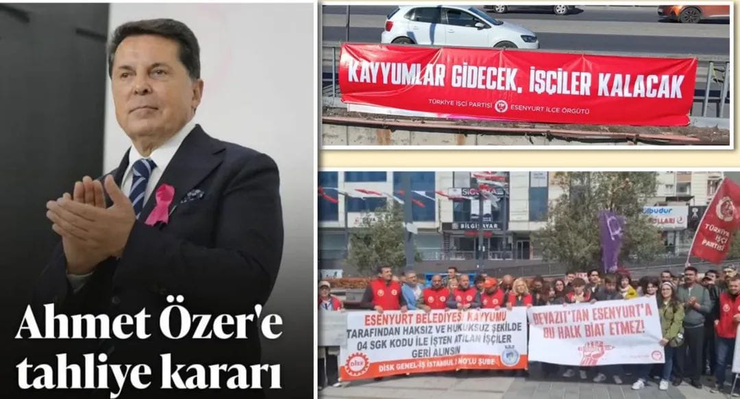 KAYYIMLAR ÇEKİLSİN, HALKIN İRADESİ İADE EDİLSİN 

Esenyurt’ta asılsız iddialarla hakkında dava açılıp tutuklanan Belediye Başkanı Ahmet Özer, Tahliye edilmiştir.

1 yılı aşkın bir süredir Esenyurt halkının iradesi yok sayılarak, Esenyurt halkının seçmediği kayyım, hakkı olmayan