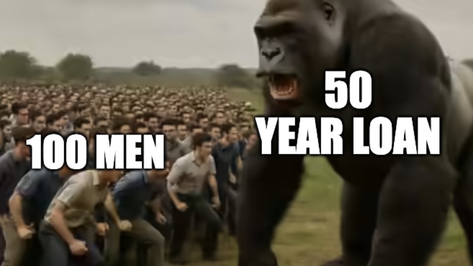 AutismCapital's tweet image. Who would win? 100 men vs. one fifty year loan.