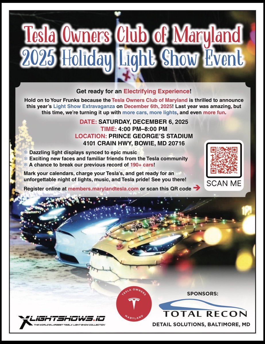 TeslaMaryland's tweet image. It’s gonna be 🔥
Can’t wait till December 13th?! 

Come Join us in The DMV on December 6th as @TeslaMaryland get the party started early!

Register Here!!
Link: members.marylandtesla.com/civicrm/event/…

See you there!