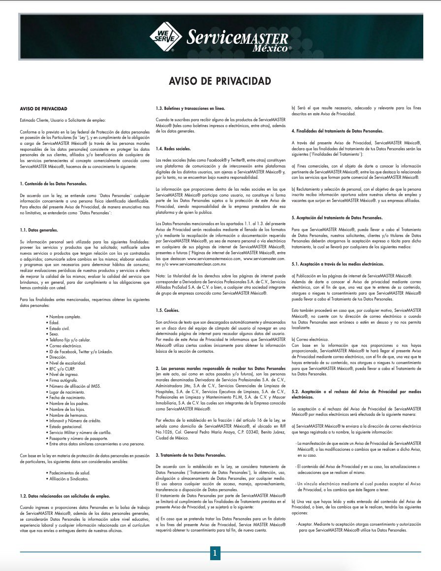 ServiceMasterM7's tweet image. En ServiceMASTER México, la seguridad de tus datos es nuestra prioridad. 🔒

Te invitamos a leer nuestro Aviso de Privacidad completo. ¡Tu confianza es nuestro motor!

🌐 Consulta el link: servicemastermexico.com/Aviso_Privacid…

#ESR #servicemastermexico #AvisoImportante