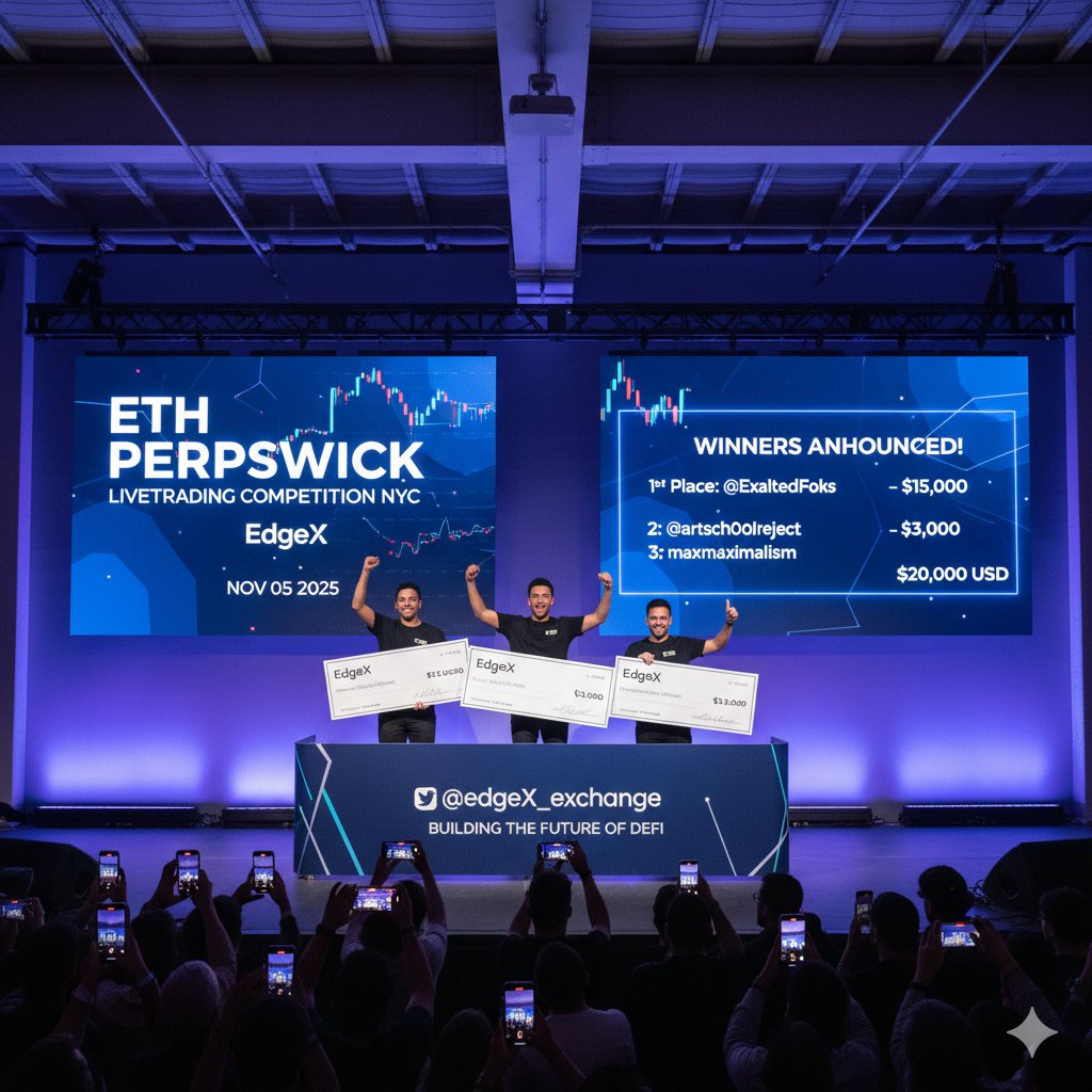 Sự kiện ETH Perpswick – Cuộc thi giao dịch trực tiếp đầu tiên của EdgeX tại NYC

Sự kiện ETH Perpswick do EdgeX tổ chức tại New York City ngày 05/11/2025 đã kết thúc thành công, đánh dấu bước tiến quan trọng trong việc kết nối cộng đồng DeFi với giao