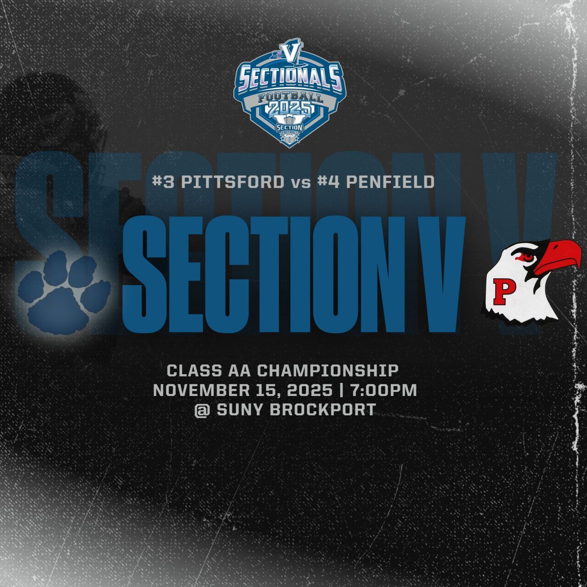 It’s Championship Time! The stage is set for the Class AA Championship Game this Saturday night! 

#3 Pittsford vs. #4 Penfield is going to be a great match that you don't want to miss!

Buy your tickets here:

buff.ly/VioLTMx