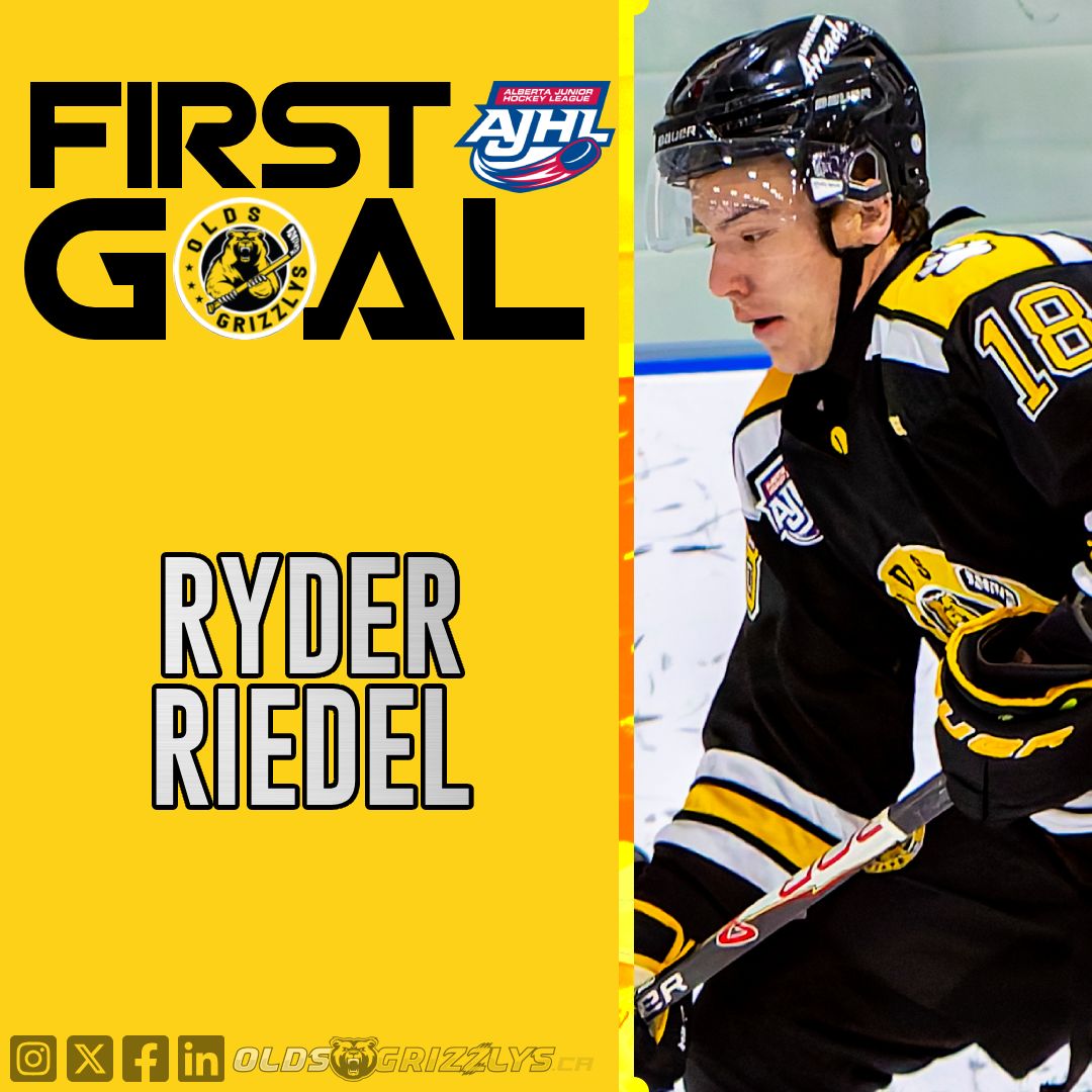 The hometown kid got his first career #AJHL &amp; #juniorhockey goals on Nov. 5th! Huge shoutout to #Grizzlys &amp; Didsbury's own Ryder Riedel! #GrizzCountry