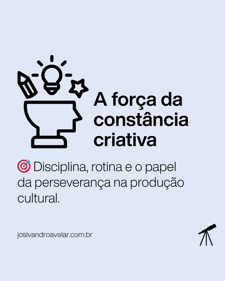josivandro's tweet image. 💪 Criar é fácil. Criar sempre é arte.

A constância criativa é o que separa boas ideias de trajetórias sólidas.
✨ Inspiração é faísca. Constância é chama.

No novo #ContentTalks, falo sobre disciplina, rotina e perseverança — os verdadeiros motores da produção cultural.

👉 D…