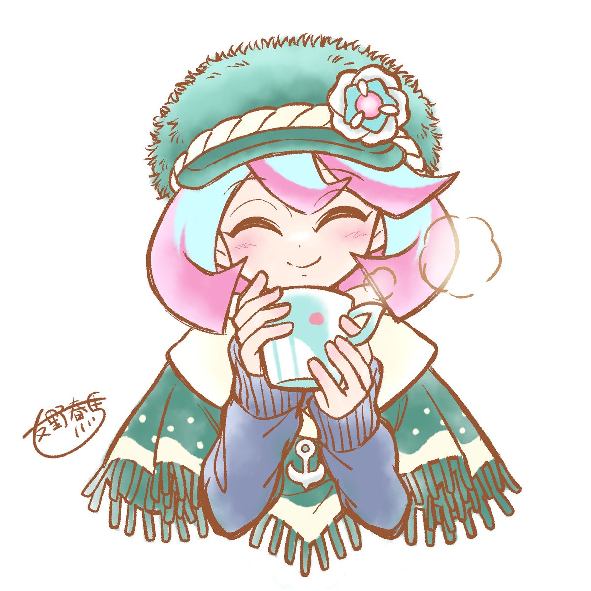 【いきぬきラクガキ】
冬のシロナちゃん🐳❄️ココアが美味しい季節ですね♪☕️ 
#ベイキバ