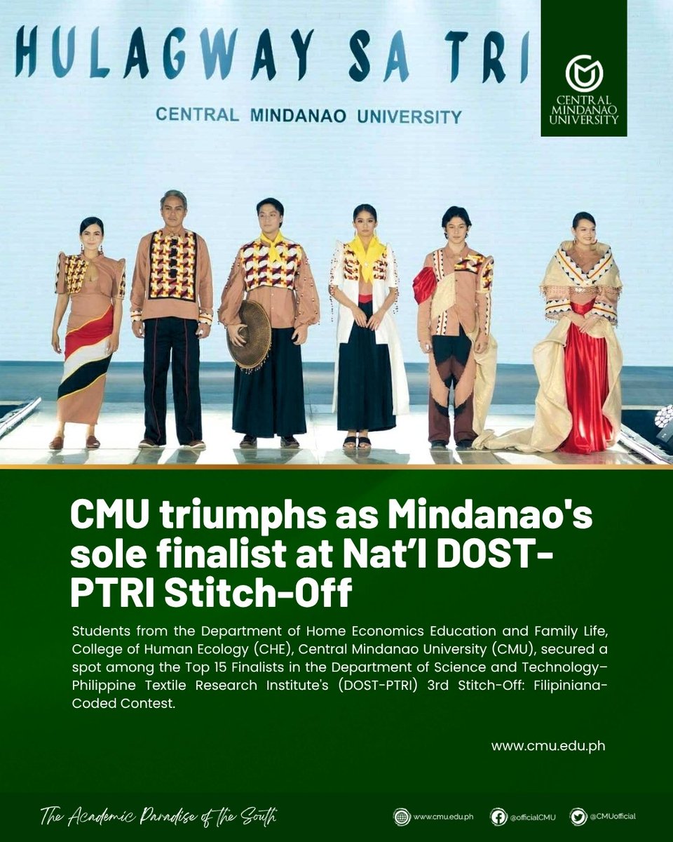 CMUofficial's tweet photo. [READ] CMU triumphs as Mindanao's sole finalist at Nat’l DOST-PTRI Stitch-Off

Read the full story at https://t.co/0zUMaT68MW https://t.co/QNGNiAcPXB
