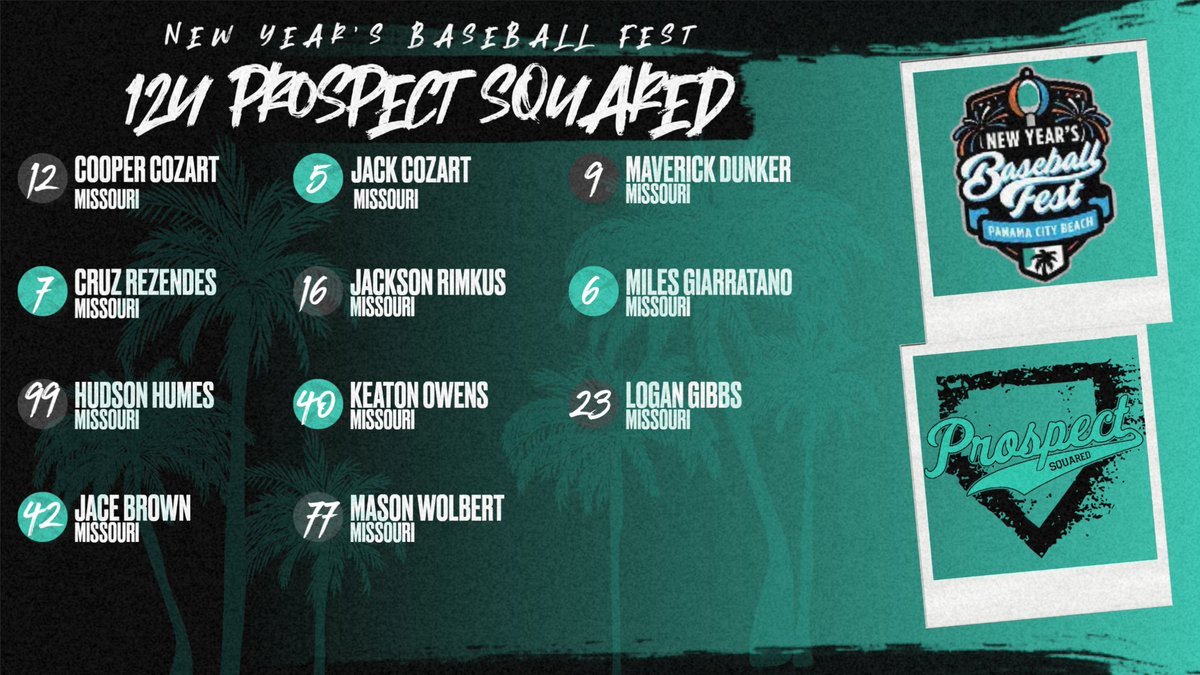 _YBNetwork's tweet image. 🚨 Roster Drop🚨

🌴⚾️Prospect Squared 12U Roster ⚾️🌴 

Congratulations to the following players on being selected to attend the 2025 New Year’s Baseball Fest

#P2Family
