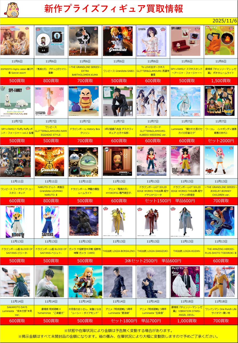 11月の新作プライズフィギュア 告知更新となります！！ 皆様のお