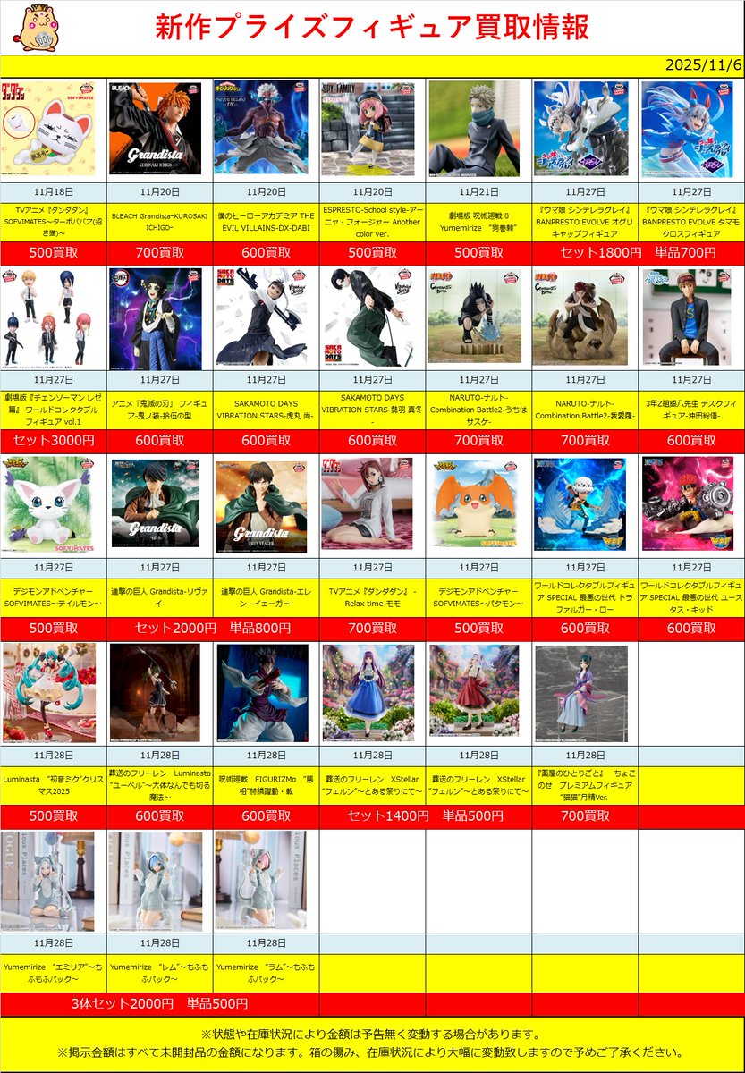 11月の新作プライズフィギュア 告知更新となります！！ 皆様のお