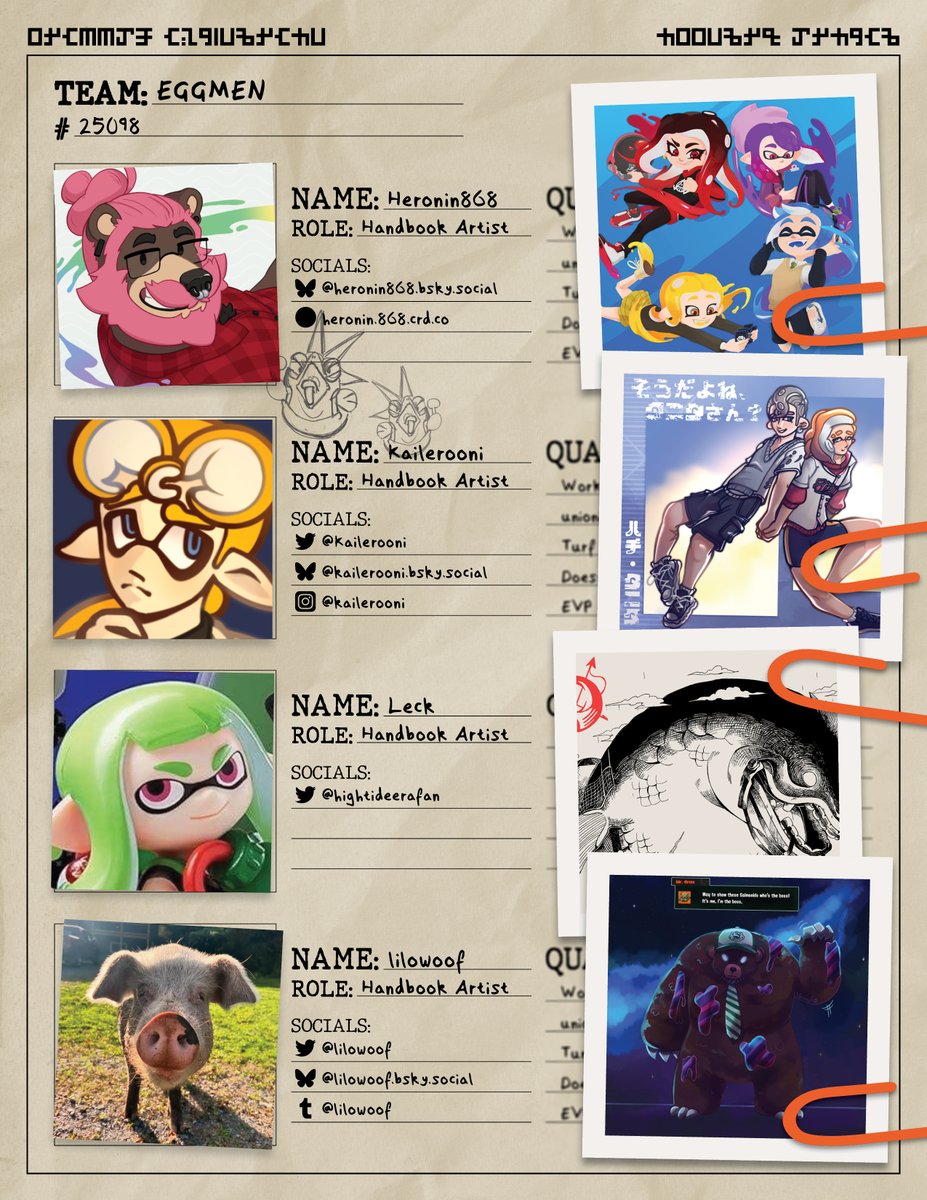 Wave 2: Handbook Artists - Team Eggmen! Instead of chasing after a certain blue hedgehog, they're after those blue haired snatchers!

Team: @/heronin868 (bsky); <a href="/Kailerooni/">Kailerooni</a> <a href="/hightideerafan/">leck...?</a>; <a href="/lilowoof/">🤠 Pork Chop Bhooni - Back to fishing!</a> 

#splatoon #splatoon3 #salmonrun