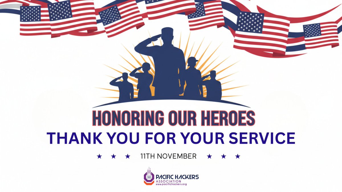 The Pacific Hackers Association extends its deepest gratitude to all the brave men and women who have served in the armed forces. Your courage, sacrifice, and dedication to our country are an inspiration to us all. 

#PacificHackers #ThankYouForYourService #VeteransDay