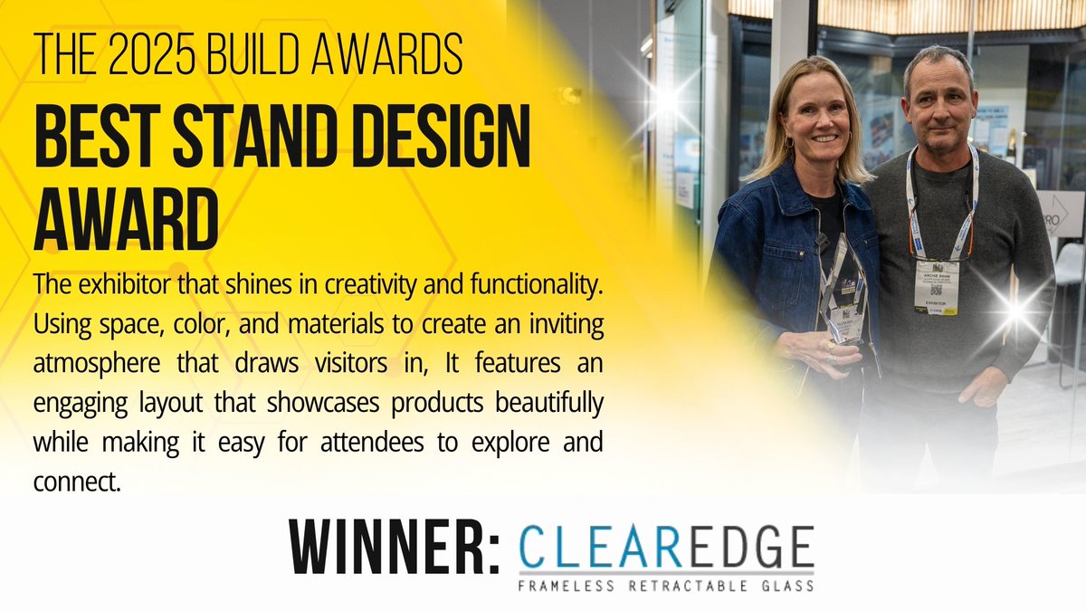 melbourne_build's tweet photo. We're thrilled to announce that CLEAR EDGE has won The 2025 Build Awards for Best Stand Design! https://t.co/2c5HsOvfLK