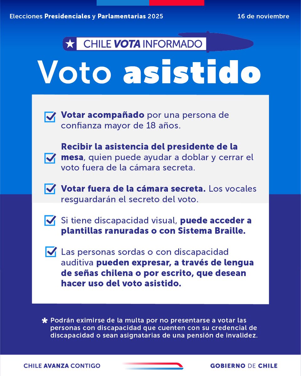MinDesarrollo's tweet image. ¡Todas las personas tienen derecho a votar este 16 de noviembre! 🗳️ 

👆🏼Por eso, te invitamos a que conozcas las medidas que considera el voto asistido, para asegurar que las personas con discapacidad puedan sufragar en estas elecciones presidenciales y parlamentarias 2025.