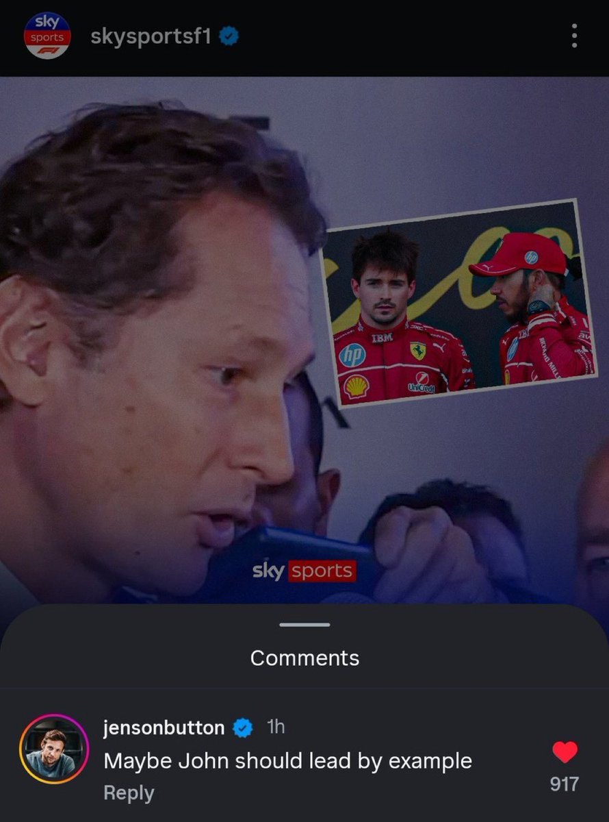 « Peut-être que John devrait montrer l'exemple. » 🫢

Le commentaire de Jenson Button, suite aux critiques de John Elkann, président de Ferrari, envers ses pilotes.

#F1