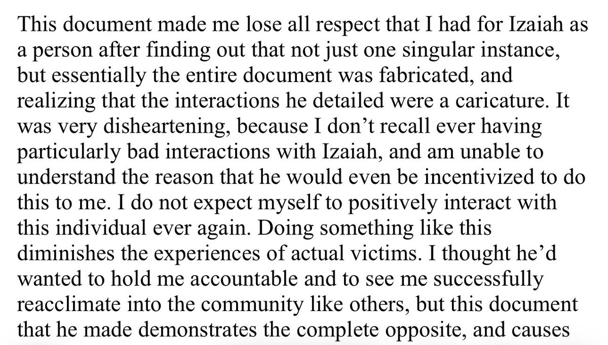 Love how the Izaiah document he basically just gets pissed says almost all of it was a lie and gets mad at Izaiah for not wanting him back in the community no apology or anything 💀