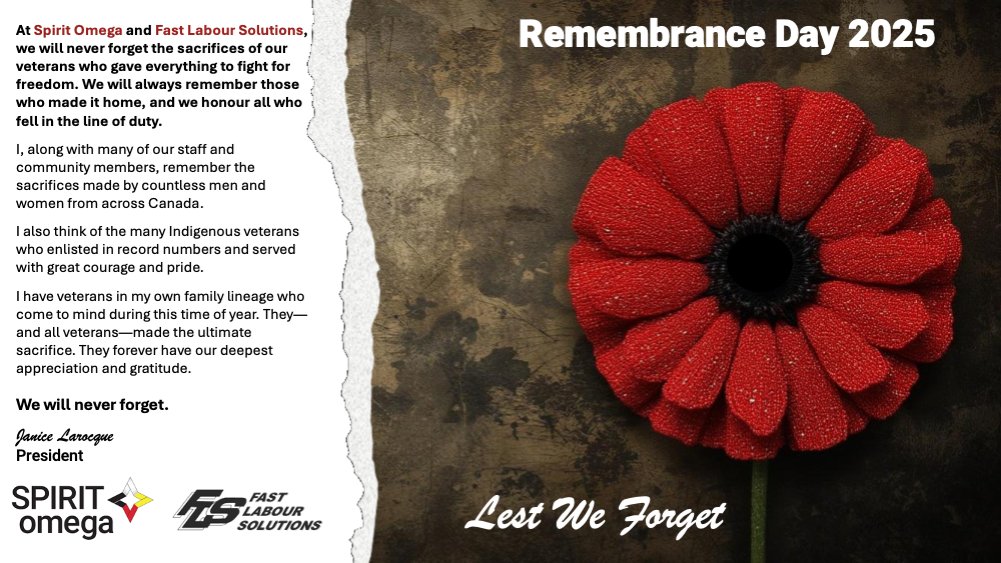 Spirit_Staffing's tweet photo. On this Remembrance Day, we pause to honour the brave souls who gave everything so that we might live in freedom. Their strength, courage, and sacrifice will never be forgotten. We remember them -- today, and always. #RemembranceDay #lestweforget  #spiritomega #fastlabour #canada https://t.co/kvCOZKiACM