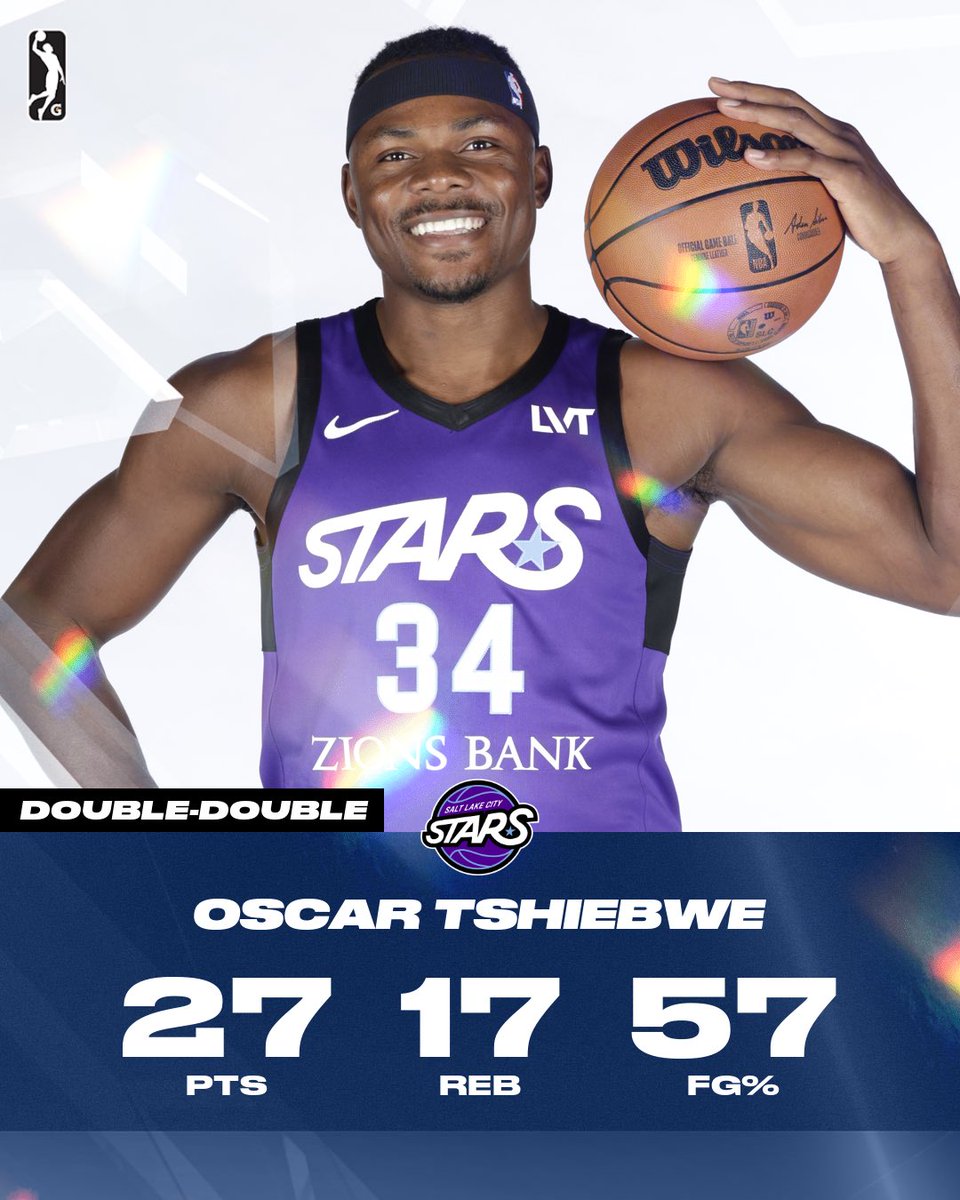 nbagleague's tweet image. 27 PTS ⭐️ 17 REB ⭐️ 3 STL ⭐️ 8/14 FG

Oscar Tshiebwe being a BEAST…per usual! The @utahjazz Two-Way signee dominated as the @slcstars cruised to an opening victory over the Warriors.