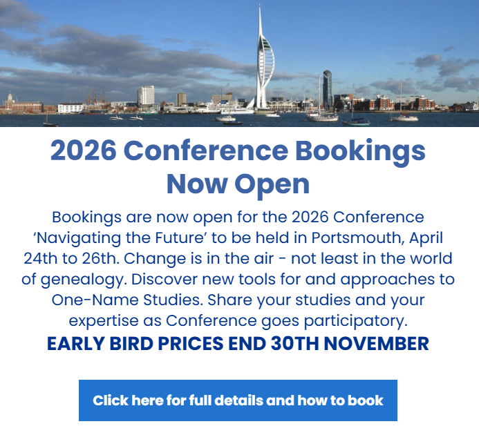 Early bird booking is now open for our 2026 conference. We will showcase tools, techniques and data sources to boost our one-name studies including those powered by AI. one-name.org/guild-conferen…