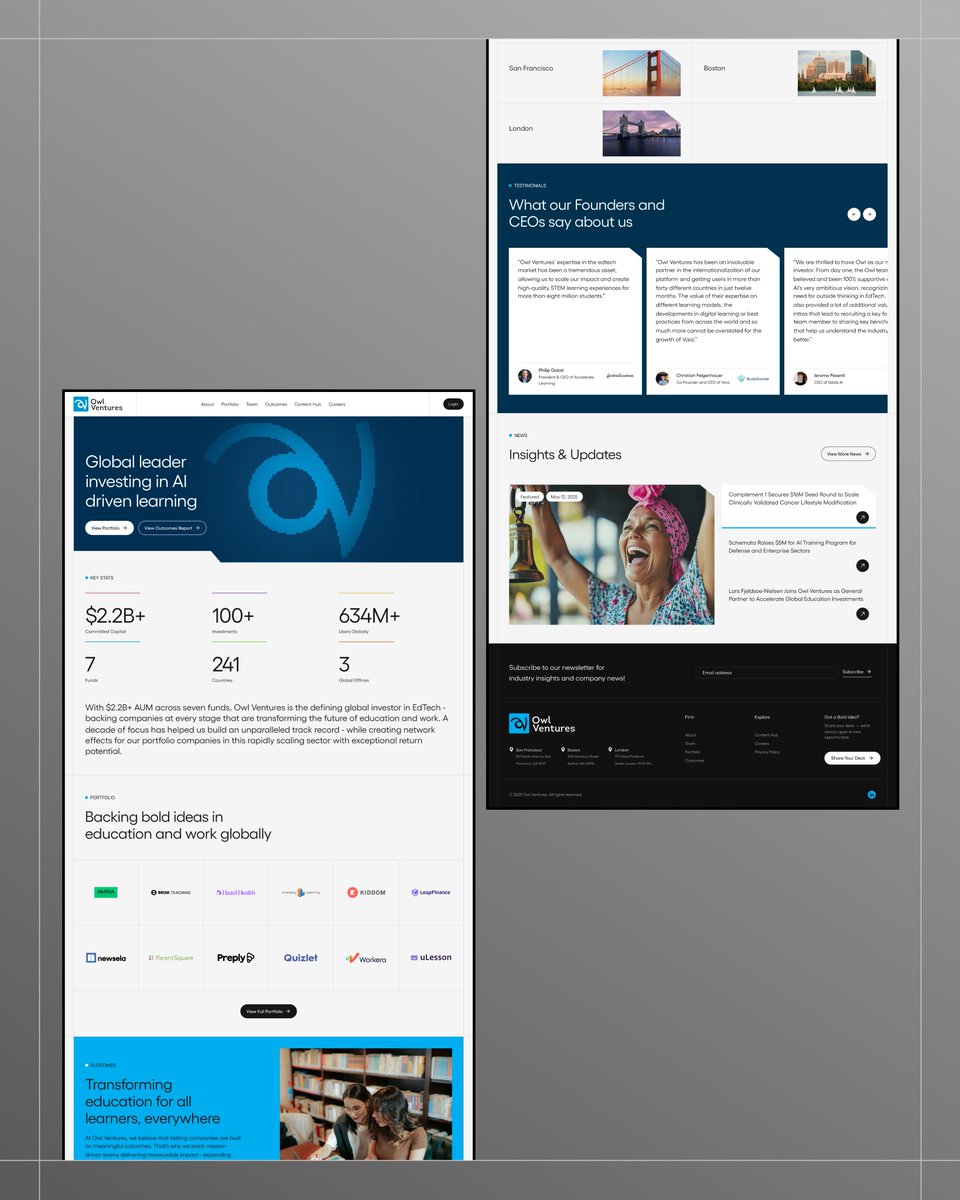 BrickellDigital's tweet photo. Owl Ventures website revamp on Webflow. 

UI in Figma, site messaging, component library, build, and performance tuning. 

Now supporting GTM and new content. Clean structure. Faster pages. Clearer story.

#Webflow #WebDesign #UI #EdTech #VC https://t.co/2thsXClnbo