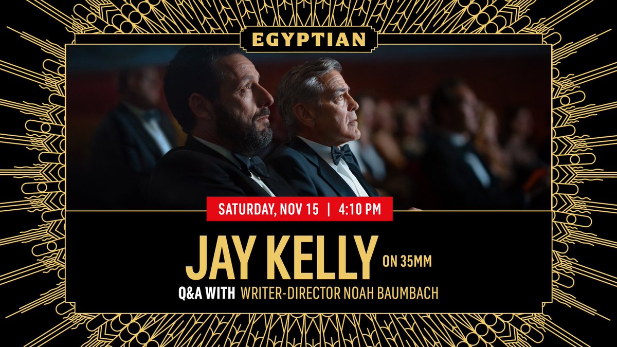 Join us Saturday, November 15 for JAY KELLY on 35mm with Noah Baumbach in person for Q&amp;A after the 4:10 PM screening! 

Plus, exclusive poster, film strip &amp; theatrical program giveaways while supplies last.

"A declaration of love from Noah Baumbach to the chaotic collective