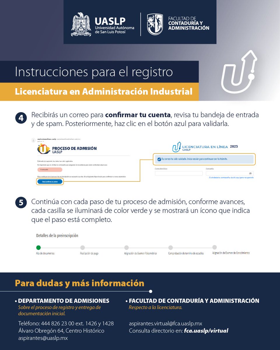 🟦 <a href="/UASLPFCA/">UASLP FCA</a> informa que la convocatoria del proceso de admisión a la Lic. en Administración Industrial 👩‍💻🧑‍💻, que se imparte en línea, se mantiene abierta hasta el sábado 15 de noviembre.

👉 Inicia tu trámite en el sitio oficial: aspirantesenlinea.uaslp.mx

#UASLP