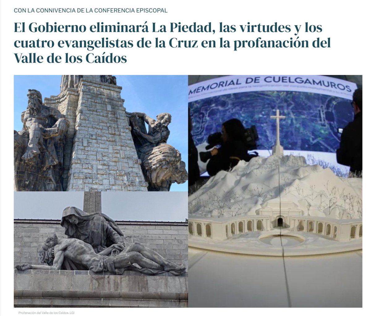 No solo quieren expulsar a los benedictinos del Valle de los Caídos. 

"El Gobierno eliminará La Piedad, las virtudes y los cuatro evangelistas de la Cruz en la profanación del Valle de los Caídos" 😡🤬

Igual que los talibanes. Literal.

¿Lo impedirá el Papa o los obispos?