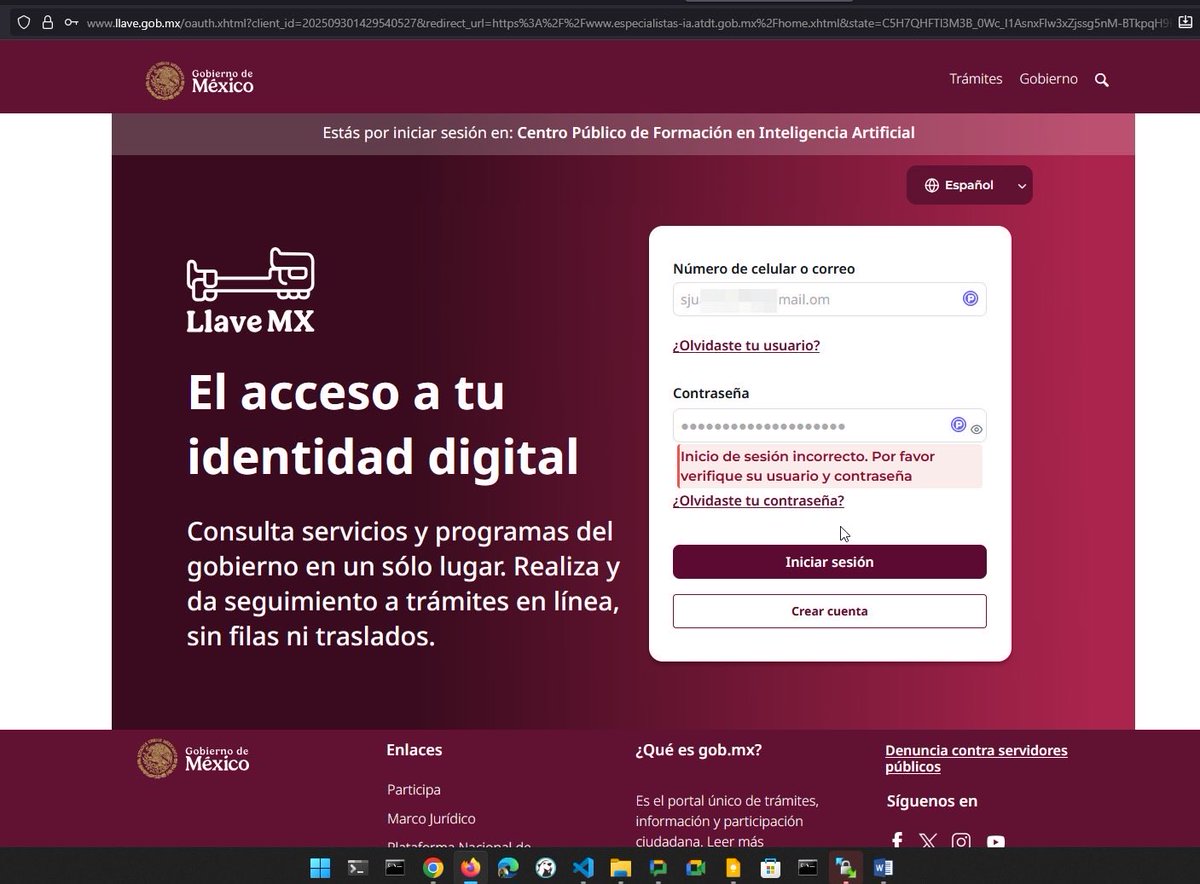 scoderox's tweet image. Hola no me permite registrarme en la página #labmexia el Login de la página LlaveCdmx tiene un bug, podrían apoyarme. @TecNM_MX @GobiernoMX @Claudiashein agregó pantallas. Parece como si usaran otra web para la llave porque en otra ventana si puedo entrar sin problema a la llave.