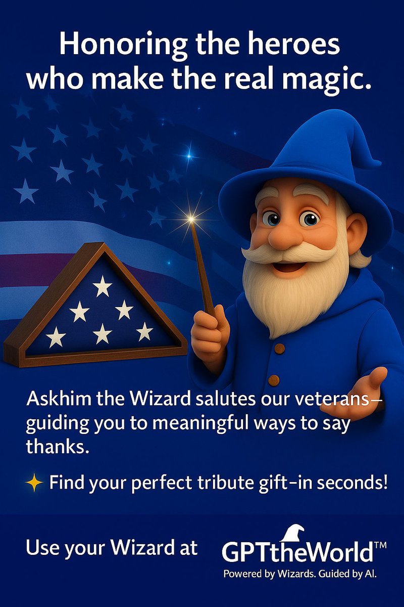 GPTtheWorld's tweet photo. Today, Askhim the Wizard honors the heroes among us.  With a wave of his wand, he points you to meaningful Home &amp; Kitchen tribute keepsakes—like flag display cases—to say “thank you” with heart.

Discover the magic at https://t.co/6ZiCbrxQyU

#GPTtheWorld #Askhim #VeteransDay https://t.co/oMXKbgn0qY