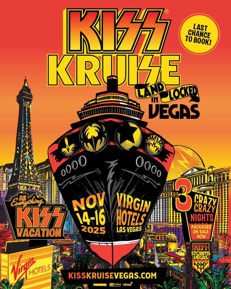 kiss's tweet image. 3 days until the hottest fan event of the year❗️Last chance to secure your ticket to KISS Kruise: Landlocked in Vegas 🔥
 
Get yours at kisskruisevegas.com ⚡️ See you in Vegas!
 
Who’s coming??