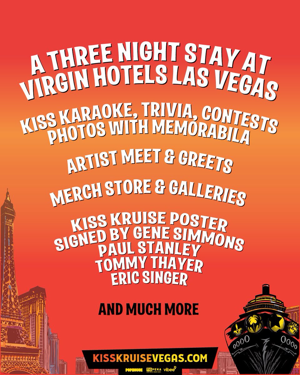 kiss's tweet image. 3 days until the hottest fan event of the year❗️Last chance to secure your ticket to KISS Kruise: Landlocked in Vegas 🔥
 
Get yours at kisskruisevegas.com ⚡️ See you in Vegas!
 
Who’s coming??