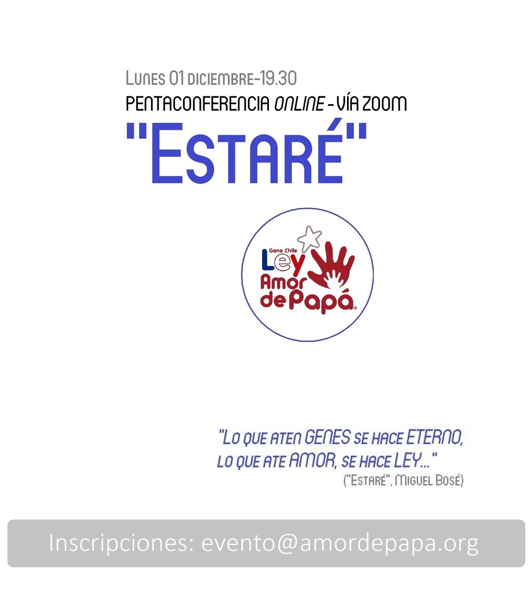 AmordePapa's tweet image. &quot;Lo que aten GENES se hace ETERNO, lo que ate AMOR se hace LEY...&quot;
-Canción &quot;Estaré&quot;, de Miguel Bosé.

#LEYAMORDEPAPÁ 

youtube.com/watch?v=eCgVhH…

¡VAMOS CON TODO!

PENTACONFERENCIA ONLINE-VÍA ZOOM