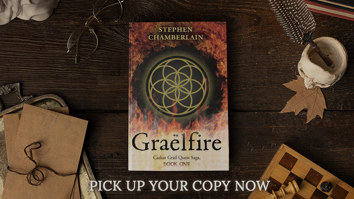 A quest, a feud, and a life hanging in the balance. Experience this fresh take on the quest for the Holy Grail. Graëlfire is the first book in the Cathar Grail Quest Saga, available on Amazon.

stephenchamberlain.net/books/graelfire