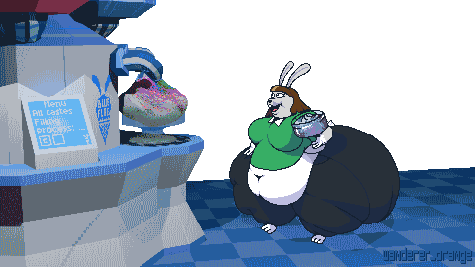 wanderer_orange's tweet photo. Emma was very interested in trying out a new vending machine for pouring ice cream in large portions. 2/?  
For @FluffyFawxen / https://t.co/03pdtPsF2C https://t.co/5Sw9yk9PjN