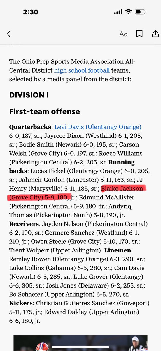 honored to be named first team All central district RB in division 1 ohio.🙏🏽🏈dispatch.com/story/sports/
 Congrats to all my teammates that got it too!!