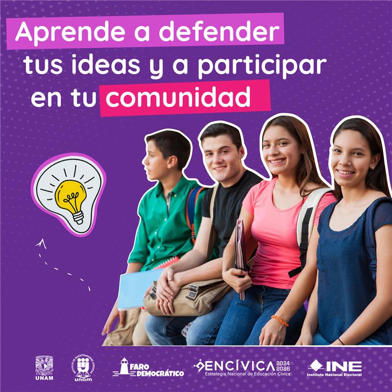Aprende a defender tus ideas y a participar en tu comunidad.

📲 ¡Visita hoy el Faro Democrático!
🔗 farodemocratico.ine.mx

#FaroDemocrático #ENCÍVICA