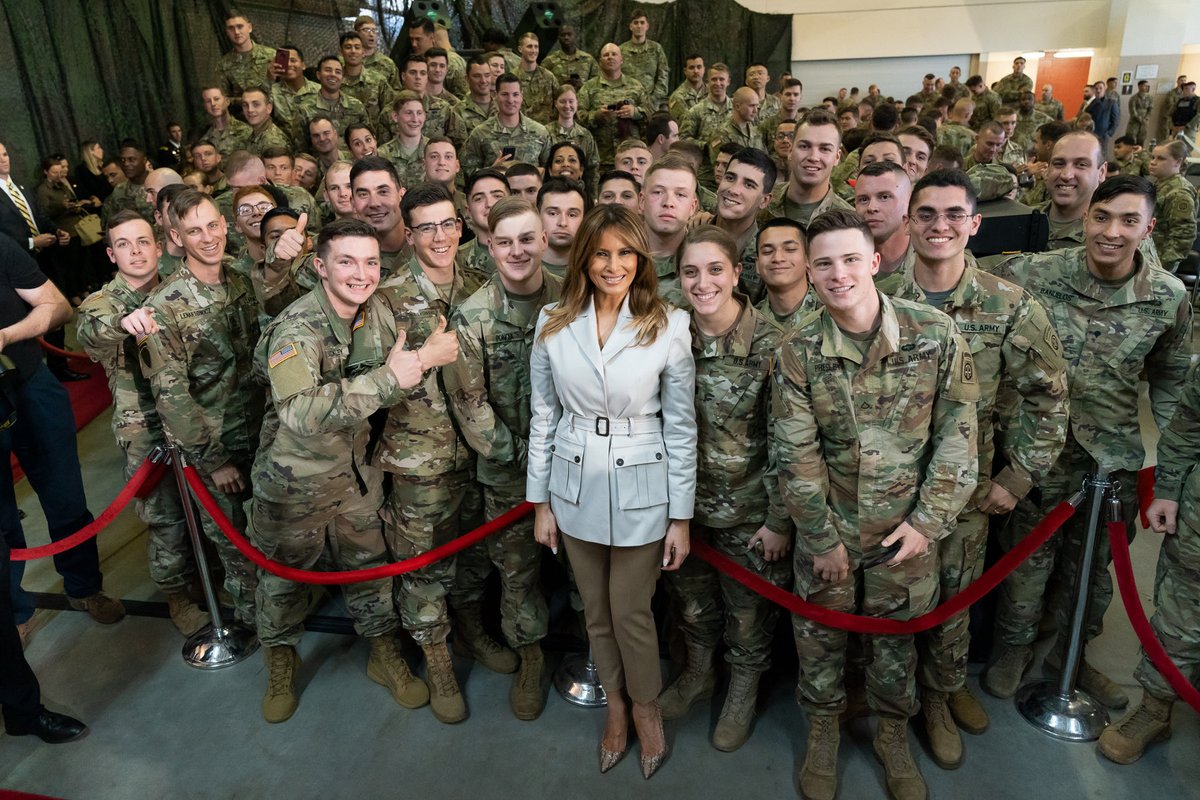 FirstLadyOffice's tweet photo. VETERANS DAY | HONORING THOSE WHO SERVED
Freedom endures because of generations of brave men and women who answered the call to serve. Thank you for the sacrifices made to defend our Nation and our liberty. 🇺🇸

Sep 2017 - @FLOTUS Remarks at Joint Base Andrews in Maryland

Jun 2019 - 75th Commemoration of D-Day in Normandy, France

Jun 2020 - Visit to Korean War Veterans Memorial in Washington, DC

Apr 2019 - Visit to Fort Bragg, North Carolina