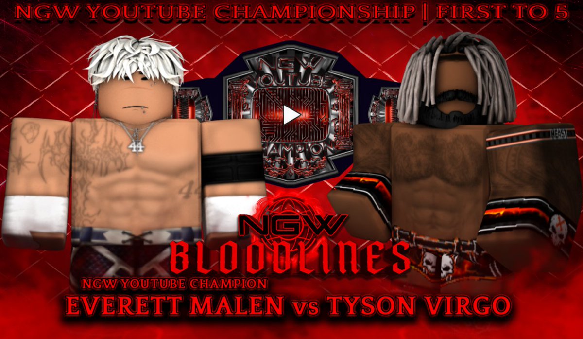NGWRoblox's tweet image. ᴺᴳᵂ BLOODLINES | With @tylerfletcherrw unable to invoke his rematch clause due to injury, the &quot;Midnight Horse&quot; @LOCKJ44W will be defending his @NGWRoblox YouTube championship against @Tysonvirgo1