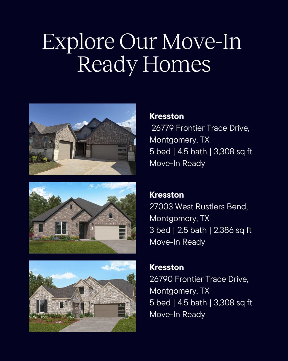 VBHouston's tweet image. 🖤 Exclusive Early Black Friday 2025 at Kresston 🖤

Discover Kresston, a beautiful new community offering country-inspired living in Montgomery, TX. 

📞 Call us today at (888) 671-8175 to schedule a tour!

#LennarHouston #Kresston #MontgomeryTX #ExclusiveEarlyBlackFriday