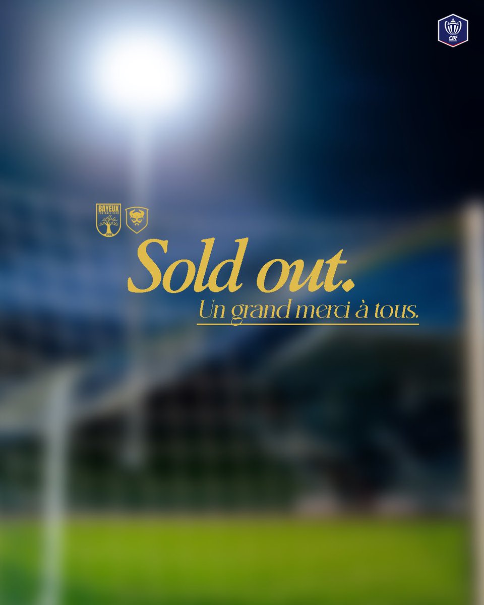 SOLD OUT ! 🎫

Le Stade Henry Jeanne à guichets fermés pour la réception du @smcaen pour le du 7ème tour de la <a href="/coupedefranceCA/">Coupe de France Crédit Agricole</a>. 🏆

Un grand merci à tous pour votre engouement ! 🙏

#BFCSMC #CoupeDeFrance #AllezBayeux🔵🟡