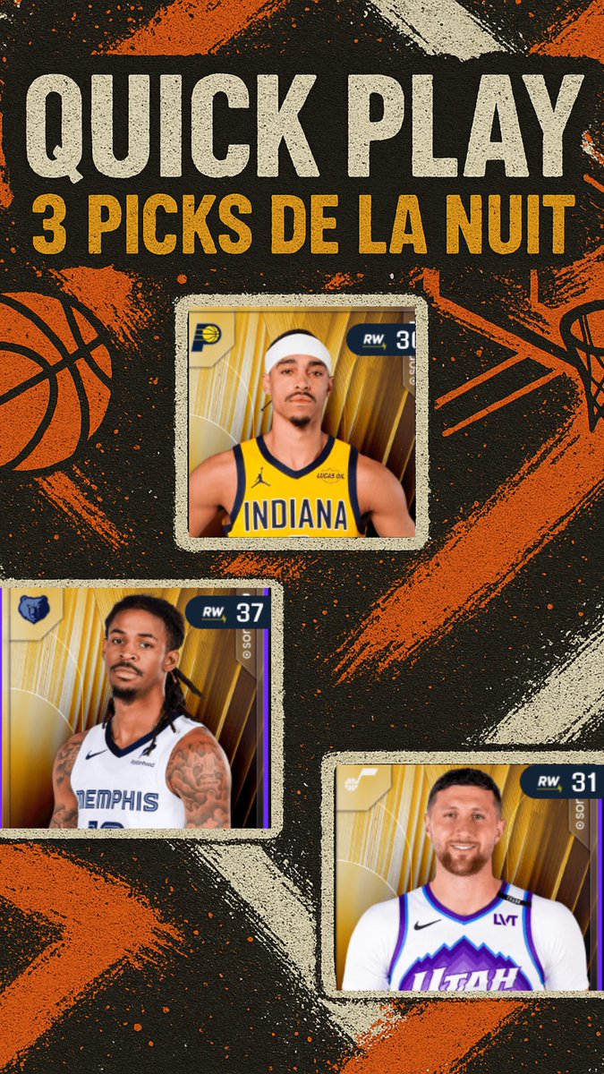 So_Val_'s tweet photo. 🏀 QUICK PLAY – S2 DAY 5
Après un 2/3 hier, on vise toujours le 3/3 pour cette semaine 🔥

Voici les picks de la nuit :

1️⃣ Andrew Nembhard (L10 → 22)
De retour de blessure depuis 2 matchs, et il passe son L10 à chaque fois !
Deuxième option offensive des Pacers, je me fais pas de souci pour lui. 

2️⃣ Ja Morant (L10 → 33)
Je persévère avec Morant. Pour un joueur de son calibre, il peut facilement taper les 40.
Il doit mieux shooter mais je ne le vois pas refaire en dessous de son L10.

3️⃣ Jusuf Nurkić (L10 → 24)
J’aime me faire du mal hahaha 😅
Mais honnêtement, avec ce L10 il reste intéressant.
S’il ne shoot pas à -20% comme hier, il passe large !
