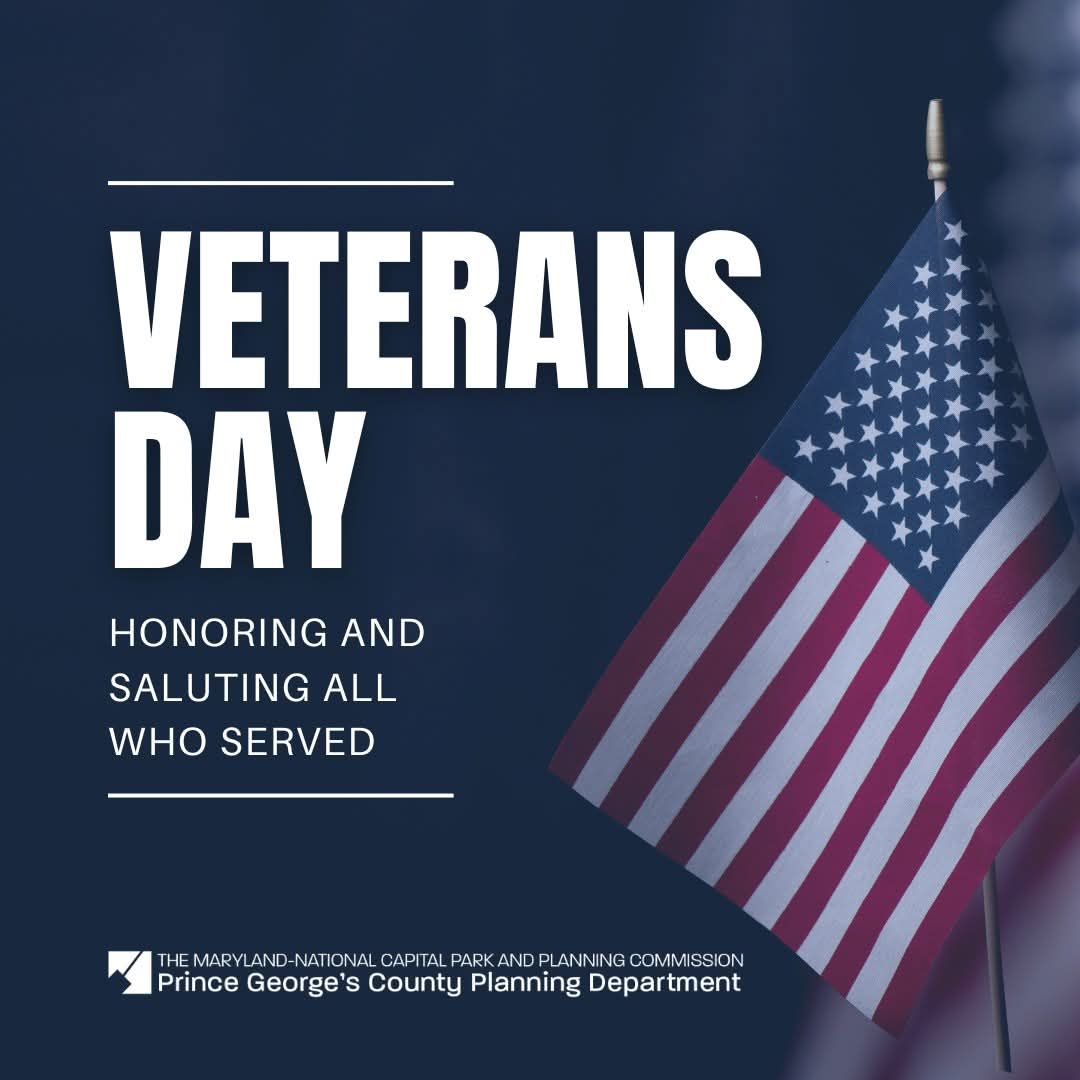 With close proximity to the nation's capital, several military bases nearby, and the strong presence of the defense industry in the metropolitan area, more than 54,000 veterans reside in Prince George's County. We honor and salute all who served! 

Happy Veterans Day! 🇺🇲❤️🤍💙