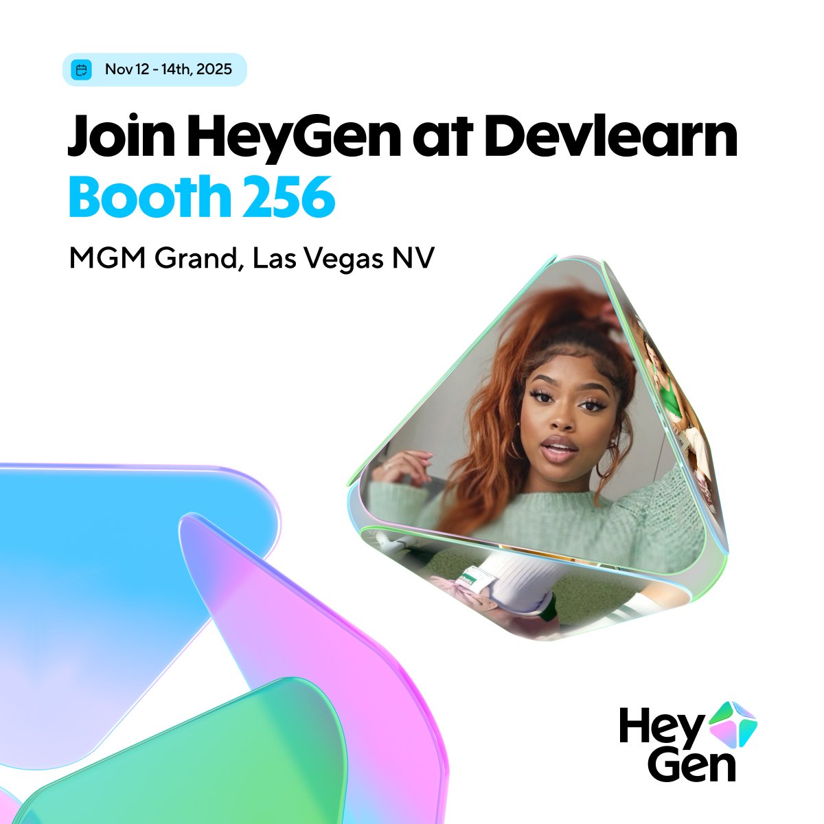 HeyGen_Official's tweet image. We’re thrilled to be at #DevLearn2025!

Stop by Booth 256 to meet Nav Singh, Joy Chen, and Emilie Marneec and learn how HeyGen&apos;s AI video platform can help you create, scale, and localize training and communication videos instantly.

See you there!