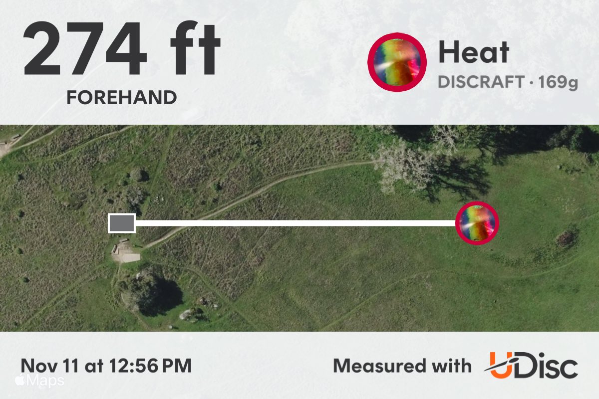 californiatones's tweet image. I threw a Heat 274 ft
Measured with @udiscapp
#udisc #udiscapp