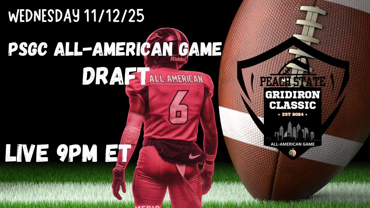 🍑PSGC All-American Game Draft🍑

🖥 Live on The Dropping Keys With Coach D PODCAST 
⏰️ 9pm ET 
📝 Tommrow Night if you're a prospect that's locked in and playing the <a href="/PSGC2024/">🍑Peach State Gridiron Classic All-American Game🍑</a> All-American Game.  
➡️ Join us and find out if you're on Team Dream or Team Work.