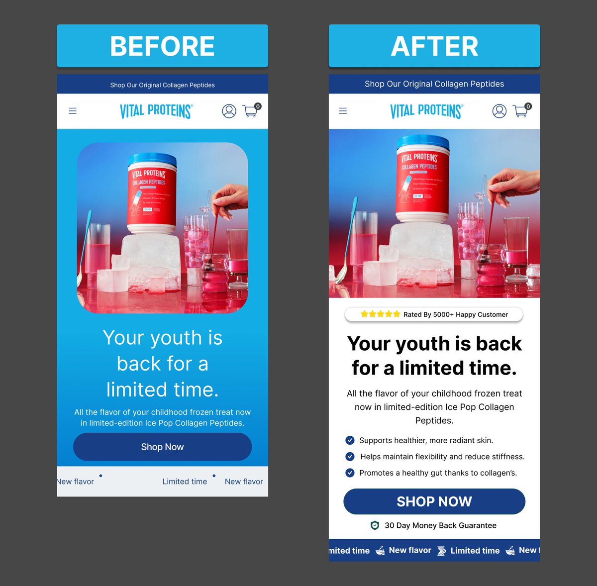 IsmailLate52662's tweet image. Hero Section I revamped
@vitalproteins 

Which One Will Convert More?                  

Before or After?

#WebDesignTip #DTC #ecommerce #Landingpage #shopify #onlinestore #ShopifyExpert #LandingPageDesign #DTCMarketing #WebDesign #ConversionRateOptimization