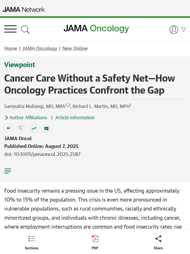 JAMAOnc's tweet image. 💬 Viewpoint: Addressing food insecurity, particularly among #cancer patients, requires systemic policy changes that prioritize sustainable funding and support for large-scale food assistance programs. ja.ma/4qRuiWy