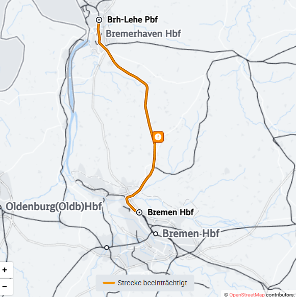 #RE8 #RE9 #RegionDS
#Bremen_Hbf⇆#Bremerhaven_Lehe
Der Bahnhof #Bremerhaven_Hbf ist gesperrt. Grund: Notarzteinsatz auf der Strecke. Es kommt zu Beeinträchtigungen in beide Richtungen zw. #Bremen und #Bremerhaven. Sperrung bis vsl. 23:30 Uhr. Reiseverbindung bitte prüfen.
