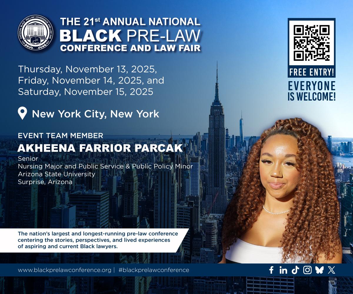 blackprelawconf's tweet image. ✨ EVENT TEAM SPOTLIGHT ✨ 

Meet Akheena Farrior Parcak — Future Healthcare Attorney &amp;amp; ASU Nursing &amp;amp; Public Service student — serving on the #NBPLC2025 Event Team! Come with your questions and get answers!

📍 Nov 13–15, NYC
 🔗 bit.ly/3H7fCQK 

#NBPLC2025 #PreLaw